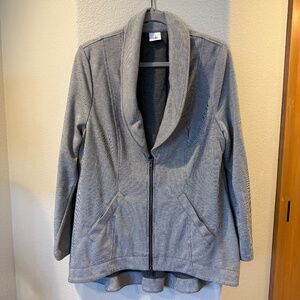 CAbi Drop Off Double Zip Back Grey Blazer Jacket Size L Stripped Sweater